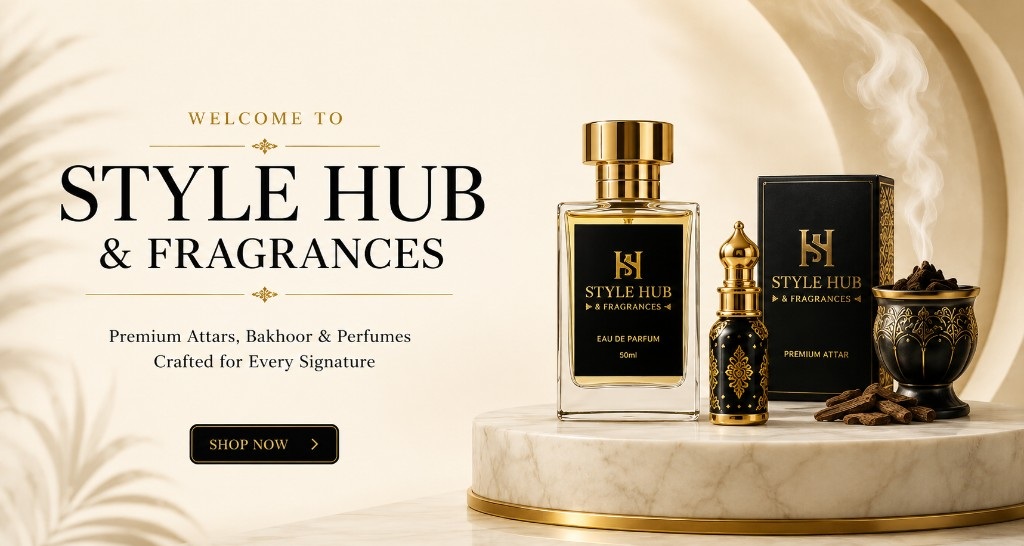 Premium perfume, attar and bakhoor arrangement on marble